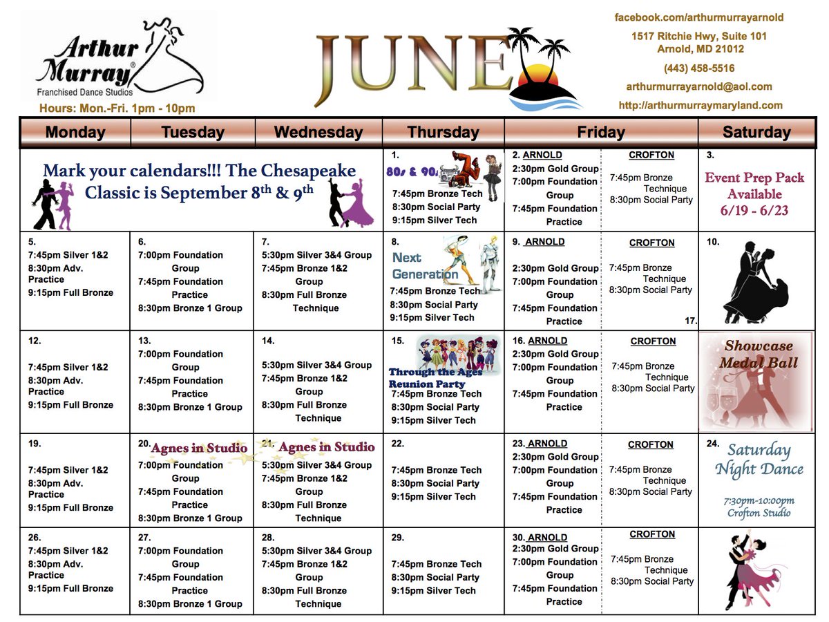 ArthurMurrayMD's tweet photo. Back by popular demand! Our updated studio calendar!  #hellojune https://t.co/npqnguQYps