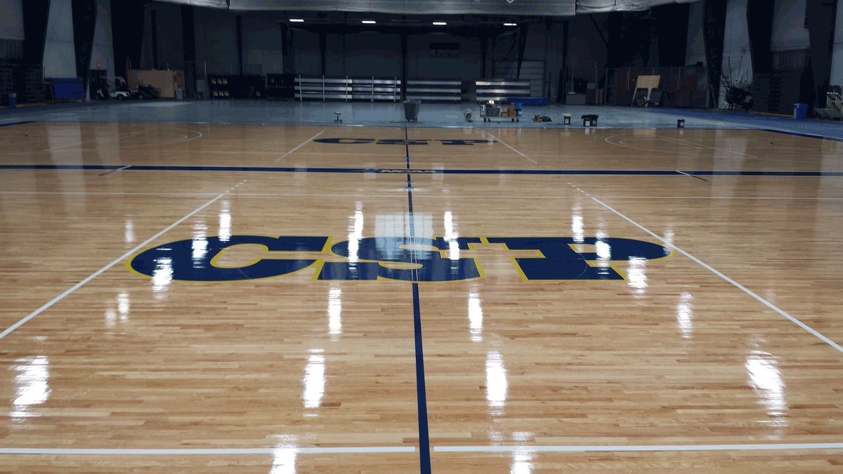 CSPBearsMBB's tweet image. Ganglehoff Center courts were refinished to display new CSP logo! #BeGolden #CSP