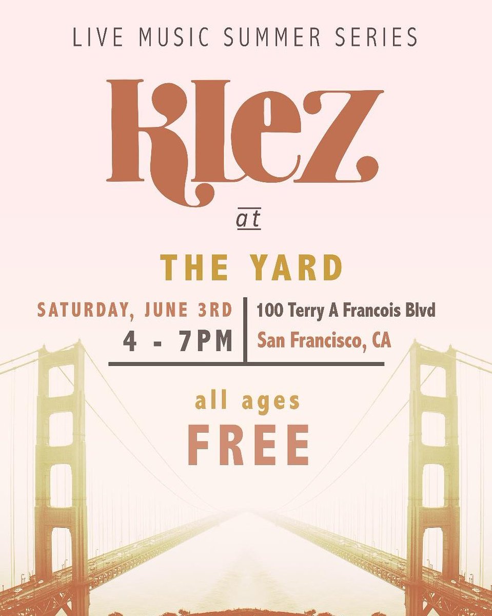 KLEZmusic's tweet photo. This Saturday, 6/3, the Klez crew and I are playing an ALL AGES FREE set @TheYardSF ! Music from 4-7PM! See you there! #sfmusic #freemusic https://t.co/3a5rVyP6be