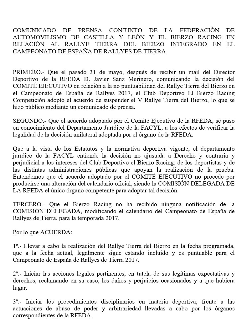 ElBierzoRacing's tweet image. Comunicado del Bierzo Racing y la Federación de Automovilismo de Castilla y León