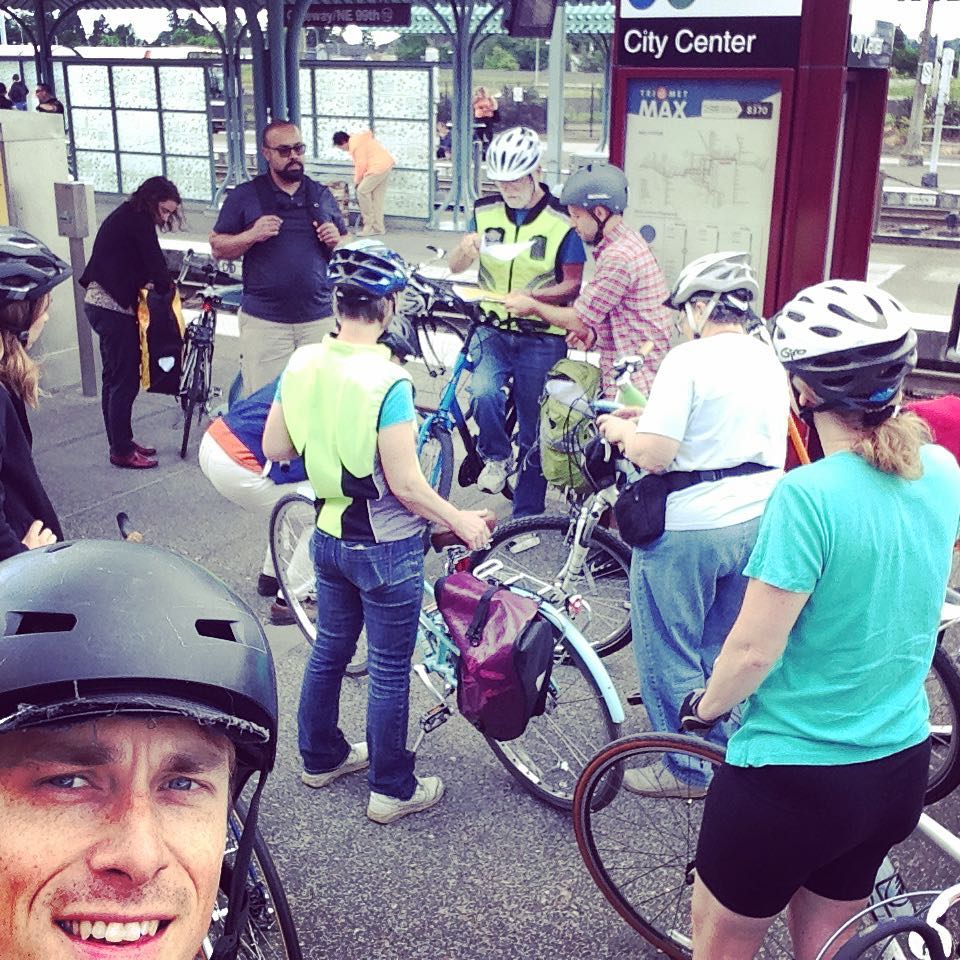 VenturePortland's tweet photo. Yesterday we got a sneak peek @ the new #bicycle improvements coming to #Gateway in the next few years! #cyclepdx @PBOTinfo @peopleforbikes https://t.co/FQNISO98SJ