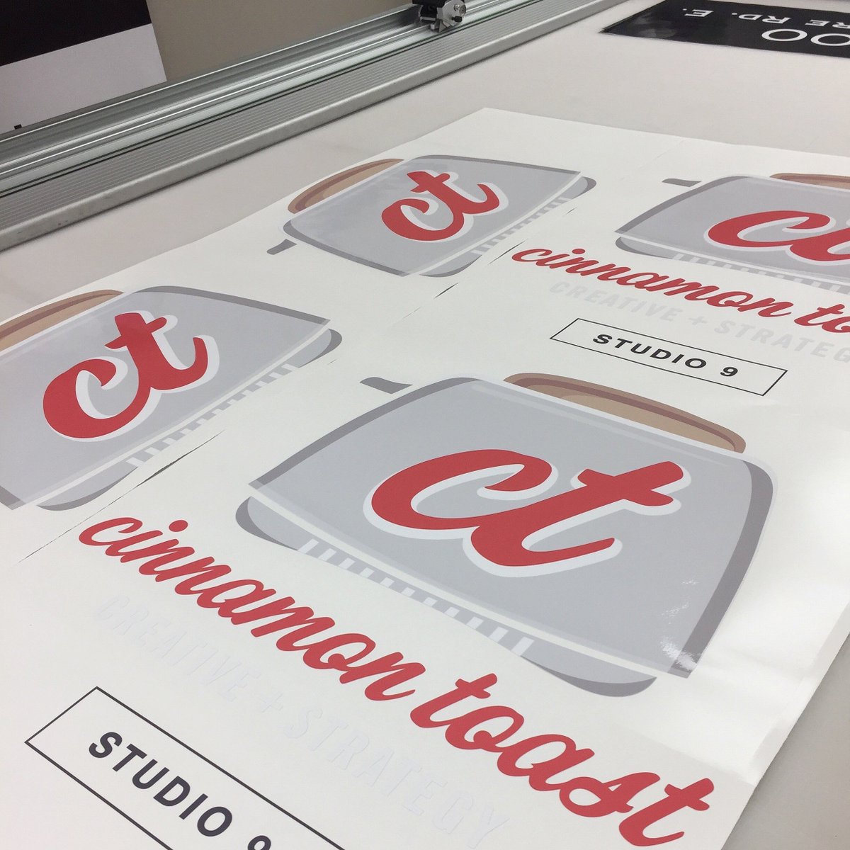 SpeedproBurloak's tweet photo. Today at @SpeedproBurloak, Cinnamon Toast's #decals are coming along nicely! #speedproburloak #speedproimaging #signage #oakvilleont https://t.co/iC6wtcugMe