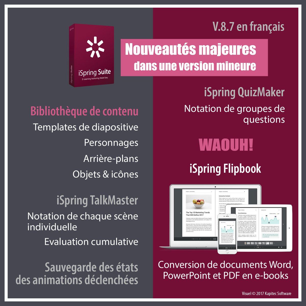 ispring_fr's tweet photo. Nouveau #iSpringSuite 8.7 version FR
Version d'essai https://t.co/elIQ5HVDLC
Webinar iSpring 8.7 jeudi 8/6 à 14h30 https://t.co/OEANy8O0tH https://t.co/pWjzL2an84