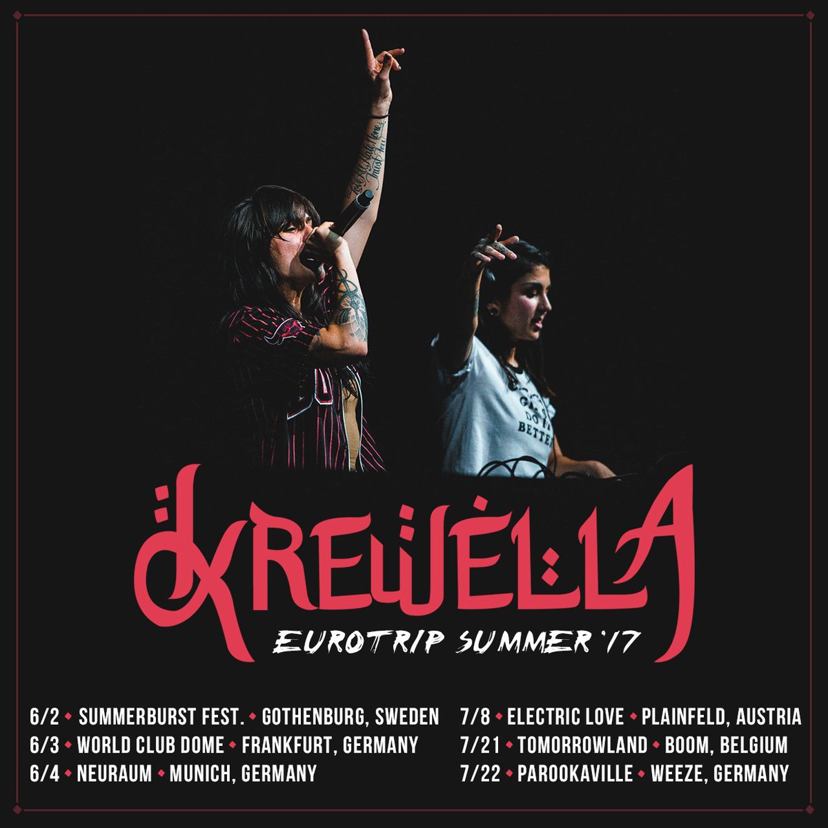 Krewella's tweet photo. EUROPEAN SUMMER TOUR DATES! https://t.co/sRHOKhxKne