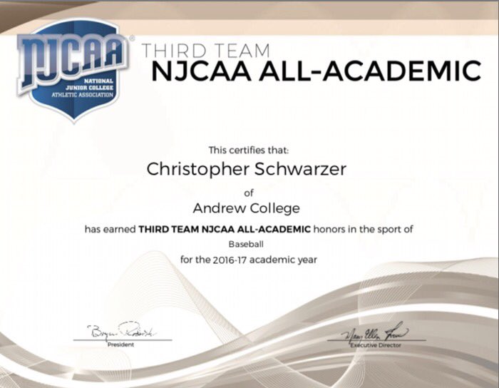 AndrewTigersBSB's tweet photo. Congrats to @schwarzer_chris as he was named NJCAA Academic Third Team All American. #defensiveplayerofyear #allconference #academics https://t.co/jFspL5Cv5R