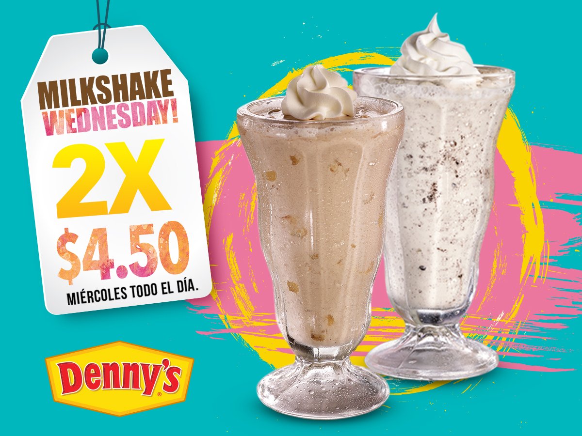 DennysESA's tweet photo. ¡Porque dos son mejor que uno, ven y llévate 2 de nuestras ricas milkshakes por $4.50! #MilkshakeWednesday https://t.co/vpYAh0hygq