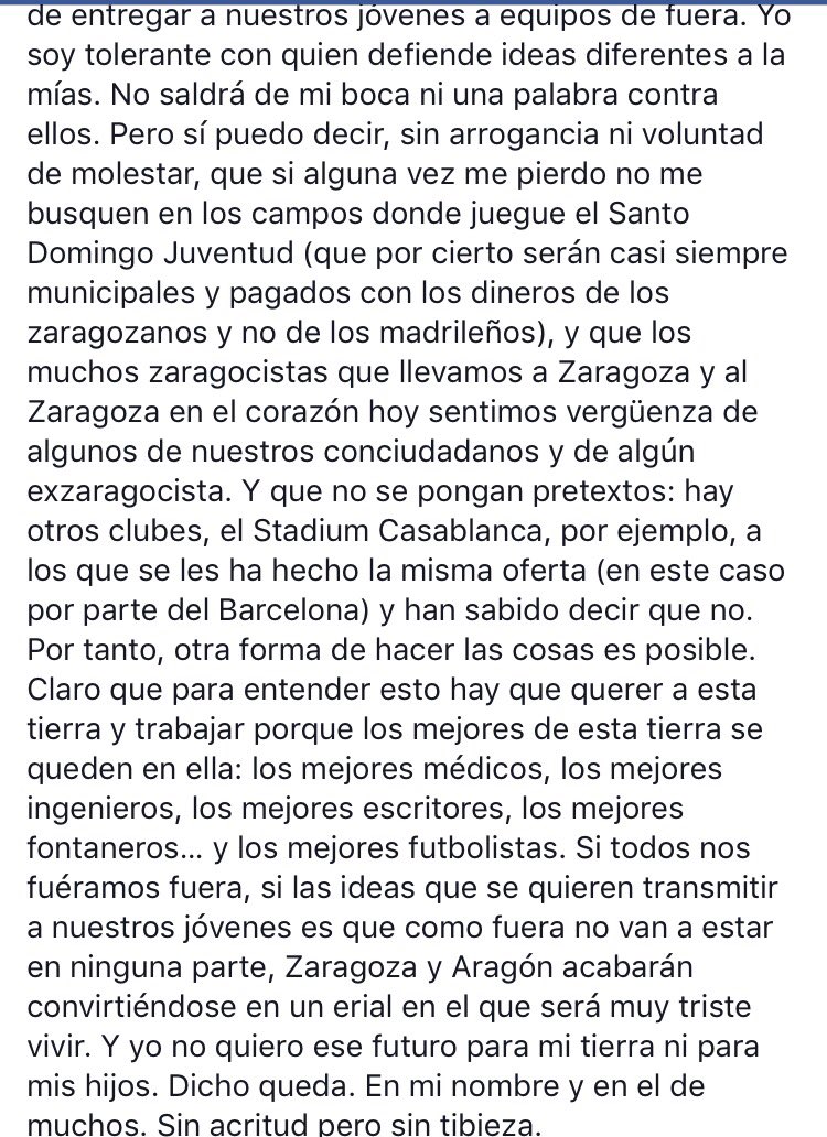 PZaragocistaCat's tweet photo. De obligada lectura para los zaragocistas de corazón. Enorme Jose Luis Melero. 👏👏👏👏 https://t.co/D9OmDhF2rF