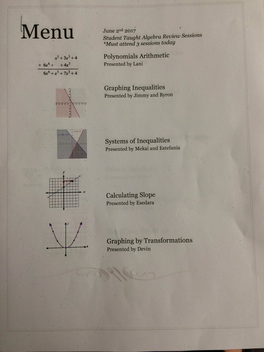 MsTemes's tweet photo. End of year algebra review project: find the topic you struggled with, become an expert, then teach it to your classmates https://t.co/fHosqLGRBs
