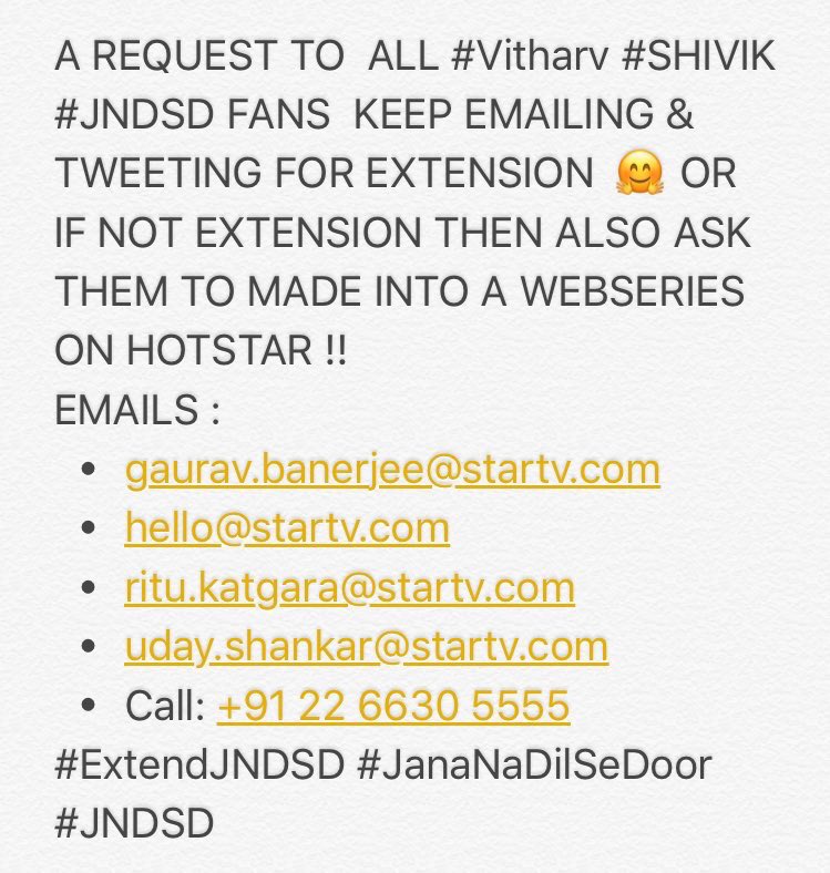 TeamShivik's tweet photo. Everyone don't give up and keep tweeting &amp; Emailing for extension because our show #Shivik &amp; #ViTharv deserve it #ExtendJNDSD #DontEndJNDSD https://t.co/t9jDov1m3L
