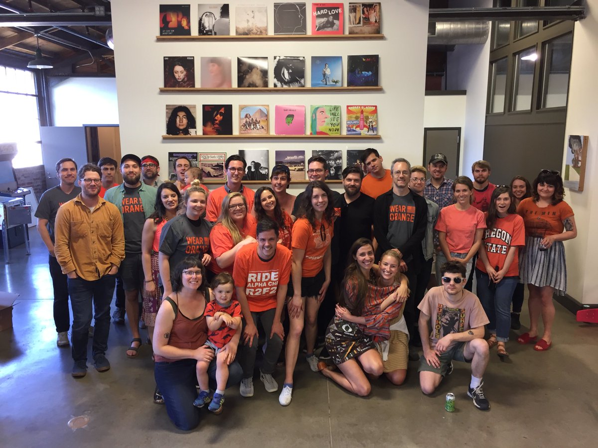A bunch o’ folks at Secretly HQ, proud to #WearOrange today to raise awareness about gun violence.