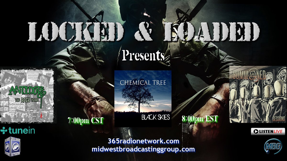 DJGunDDR's tweet photo. #LockednLoaded tonight on @official365rn
7:00pm CST / 8:00pm EST
#Featured @thesummoned #ChemicalTree #Antidote
https://t.co/h7M1GRyRib https://t.co/igKBMA6iUX