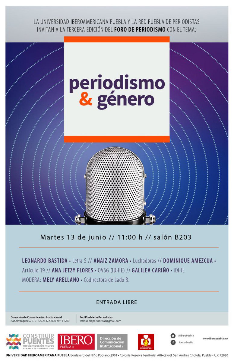 mediatiknoticia's tweet photo. @Periodistas_Pue e @IberoPuebla invitan al #ForoDePeriodismo , #NoTeLoPierdas https://t.co/DsigSn7PSt