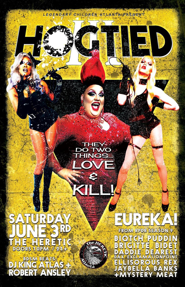 wussymag's tweet photo. ATL Tmrw! Catch RPDR alums @eurekaohara and @Daxclamation  for a nite of FETISH play! @hereticatlanta @BrigitteBidet https://t.co/8jCYr8yxCv https://t.co/tAZrArn9I8