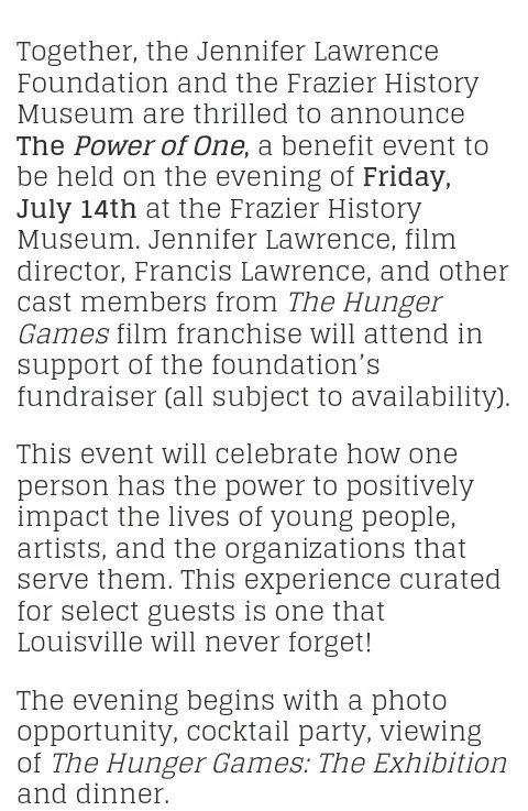 actualidadfan's tweet photo. ¿#THG Reunión?
Jennifer Lawrence, Francis y parte del cast asistirán el 14 de Julio a la #HungerGamesExhibition en Louisville. https://t.co/xoITo8r5VI