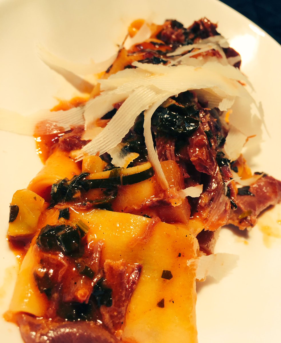 Duck confit pappardelle, first of the season peppers, kale and kohlrabi #summeriscoming