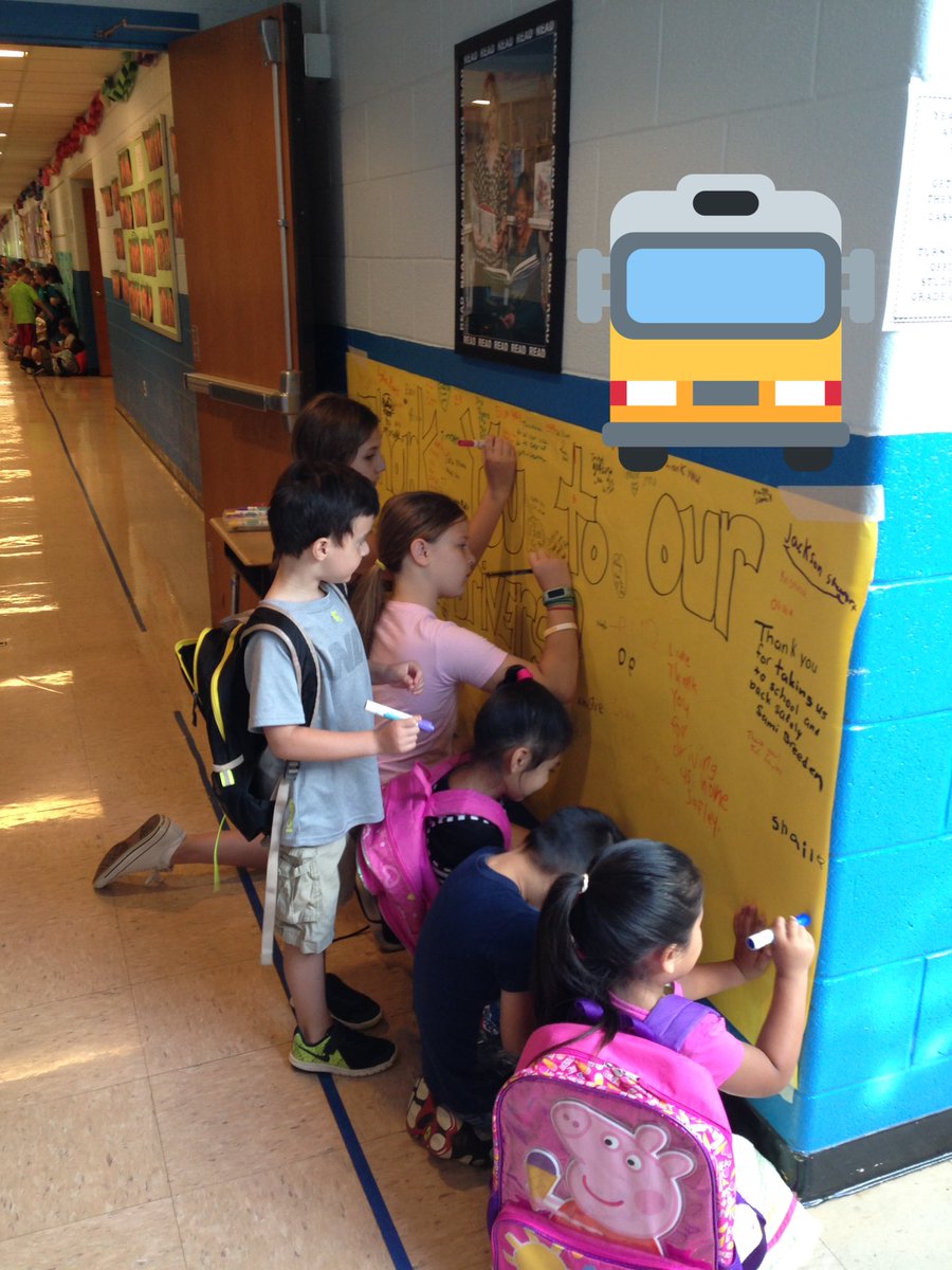 Students sign bus appreciation poster. They keep us safe to and from school. Thank you bus drivers