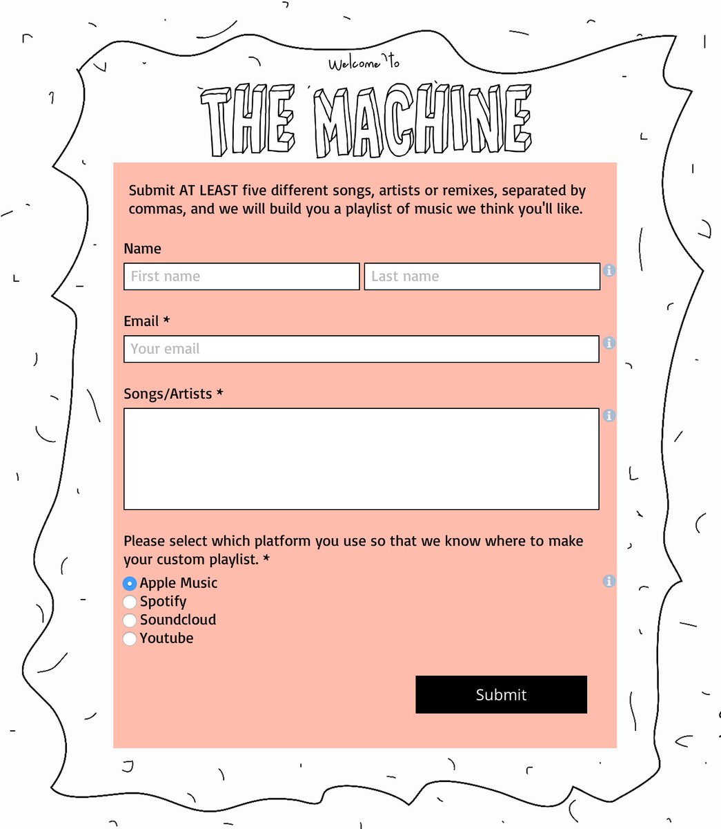 NMMachine's tweet image. Just fill it out, press send and wait for your custom playlist to arrive 💃 nmmachine.com