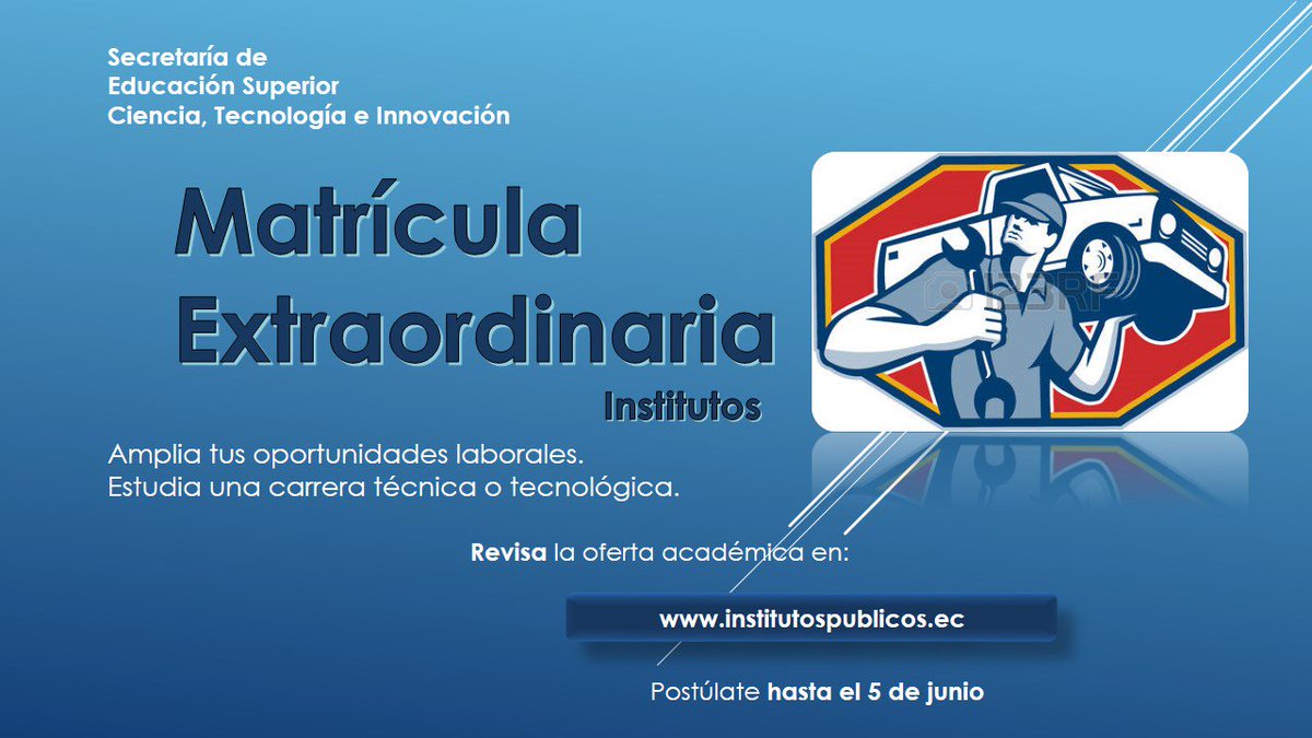 ITSLRG2017's tweet photo. @ITSLRG2017  invita a postular para el ingreso a Institutos Públicos de Educación Superior @EduSuperiorEc #EducacionSuperior https://t.co/RiboGBHejc