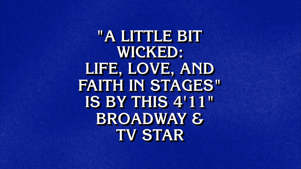 KChenoweth's tweet photo. Celebrity Memoirs for $600, Alex! 🙋 SO COOL. Thanks, @Jeopardy! 💕 https://t.co/FkeCXNbCsf