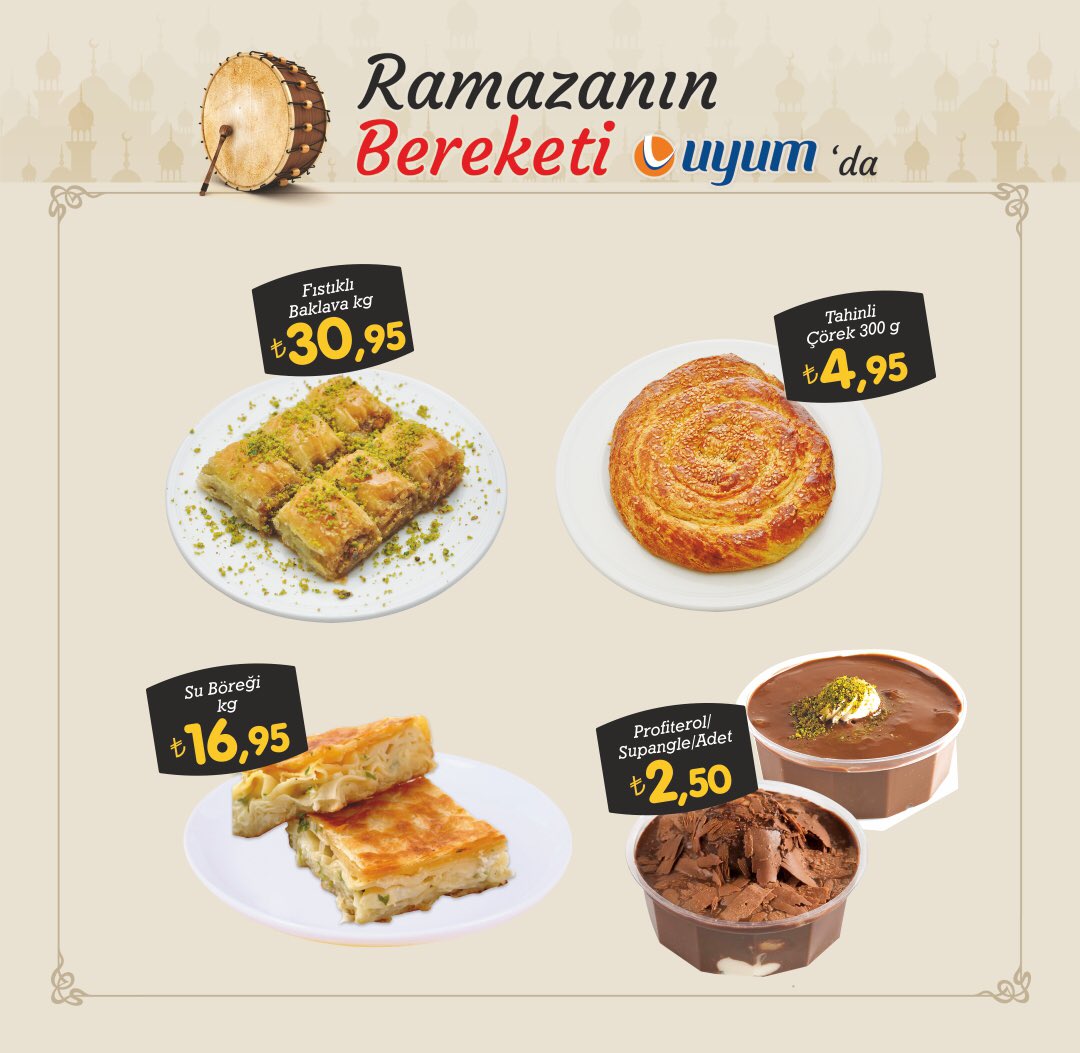 makropasterya's tweet photo. Ramazan'ın en tatlı lezzetleri Uyum Pasterya'da!
#Ramazan #Pasterya #tatli #uyummarket https://t.co/Qxe6MAw7X2