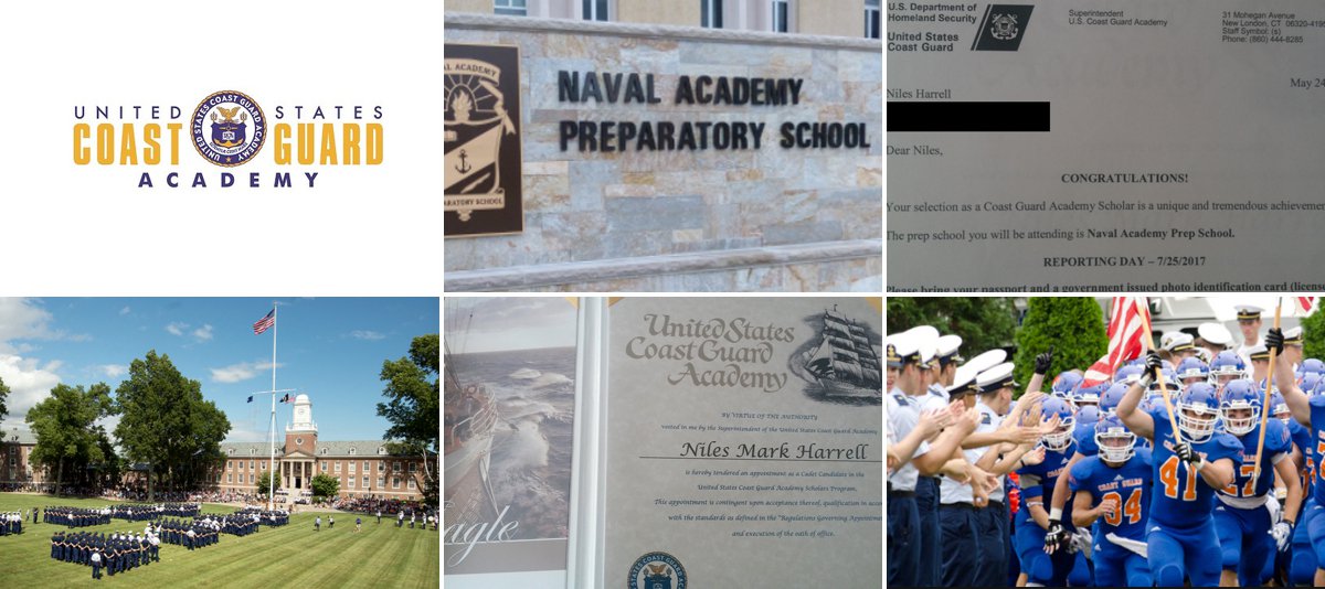 NilesHarrellQB's tweet photo. It's official! @USCGAcademy after attending Naval Academy Prep. Blessed and Thankful @CoastGuardBears @NapsFB @ND_TitanFB @SportswithPep https://t.co/Lg7zDYMchA
