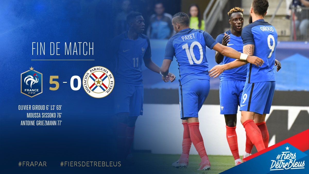 Bolanet's tweet photo. #BolanetHighlights https://t.co/ZYFdYjWUNh - International Friendly: Prancis 5-0 Paraguay | 6'13'69' Giroud, 76' Sissoko, 77' Griezmann https://t.co/jWf1AQbhoL