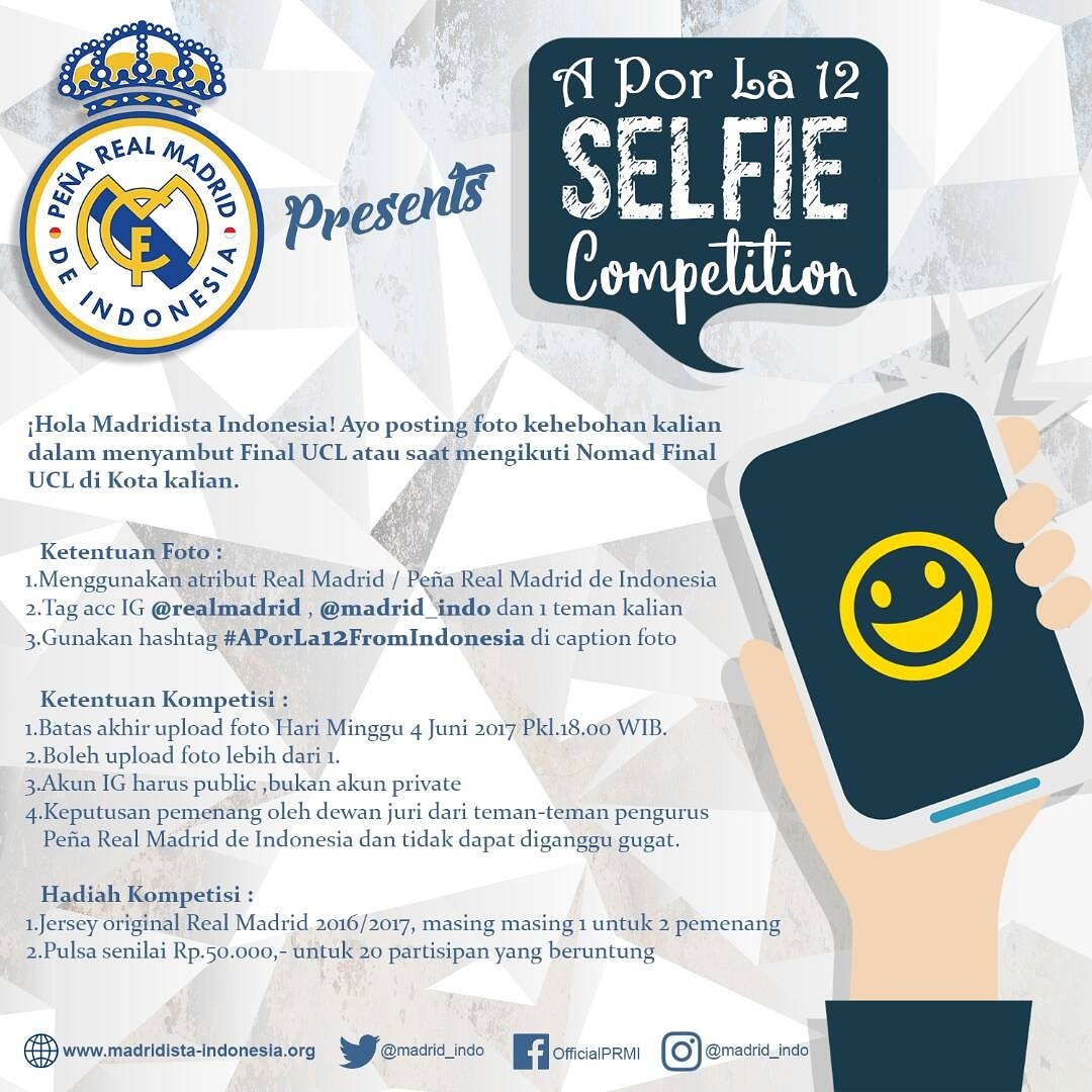 ¡Hola Madridista! Ayo posting foto kehebohan kalian dalam menyambut Final UCL atau saat mengikuti Nomad Final UCL di kota kalian.

#APorLa12
