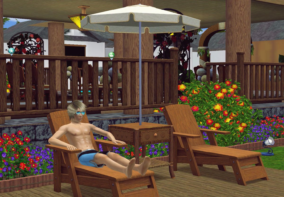 DrBox_Sims's tweet image. 남태평양에 놀러온 겹사돈의 신혼여행 일지 (1)
선탠하는 야마토와 구릿빛으로 탄 타이치, 비싼 리조트에서 점심도 먹고 마음껏 수영중