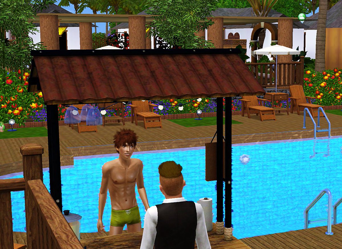 DrBox_Sims's tweet image. 남태평양에 놀러온 겹사돈의 신혼여행 일지 (1)
선탠하는 야마토와 구릿빛으로 탄 타이치, 비싼 리조트에서 점심도 먹고 마음껏 수영중