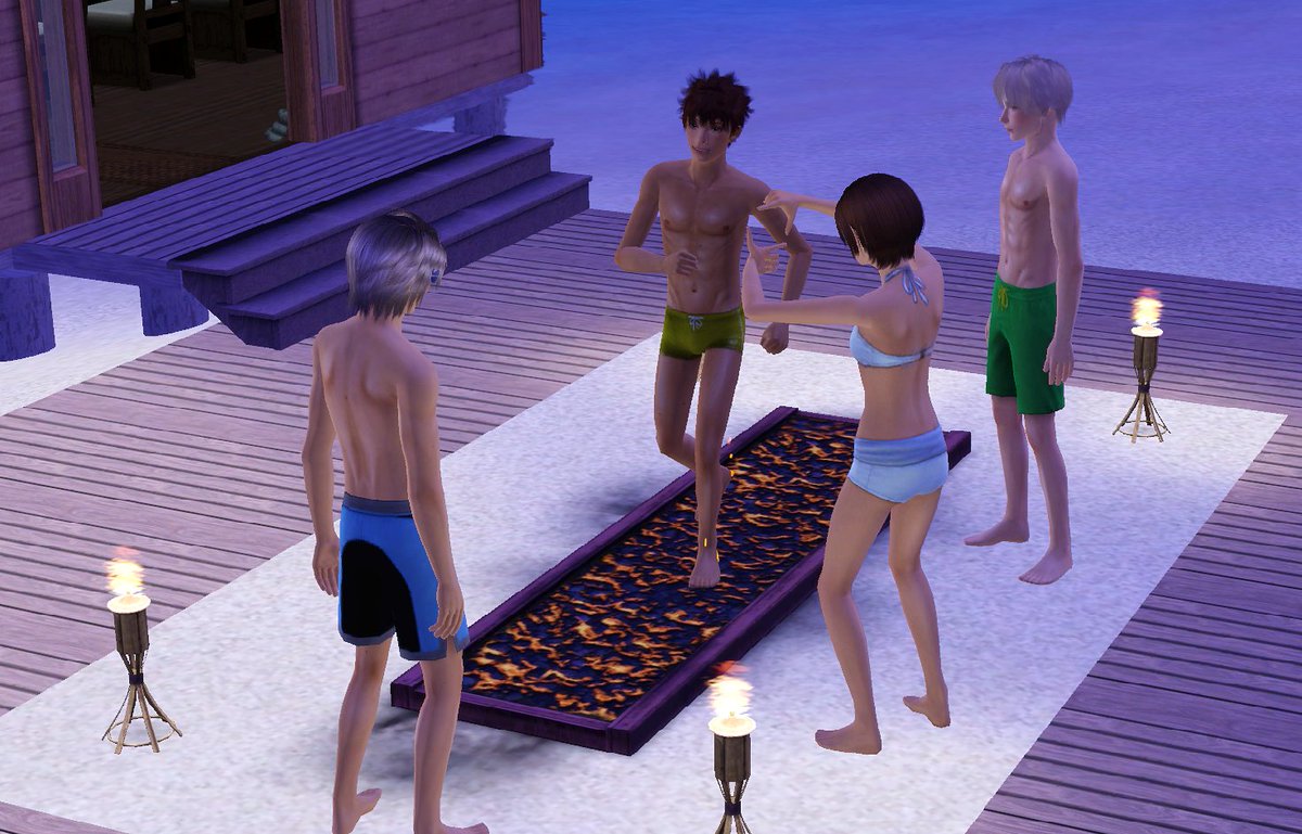 DrBox_Sims's tweet image. 남태평양에 놀러온 겹사돈의 신혼여행 일지 (2)
그동안 타케루와 히카리는 보트를 빌려서 섬 일주도 하고 스쿠버 다이빙도 체험해보고~ 저녁에는 칵테일과 함께 맨발로 용감하게 불길도 건너보기