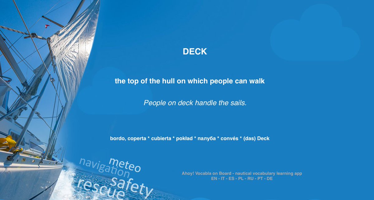 Sailing terms in 6 major languages - get our app for iOS here: vcb.la/7314b
#ENG #SPA #POL #POR #RUS #ITA