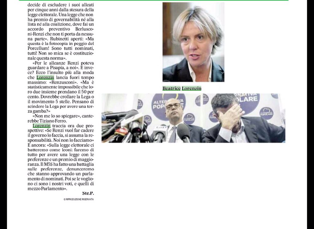 Intervista di <a href="/BeaLorenzin/">Beatrice Lorenzin</a> a Il
Messaggero su #leggeElettorale