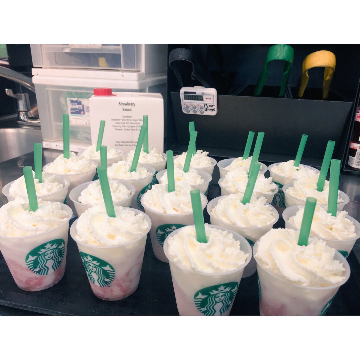 Strawberries and cream samples going out along with other flavours come to high chelmer starbucks and try them out!! #starbucks #chelmsford