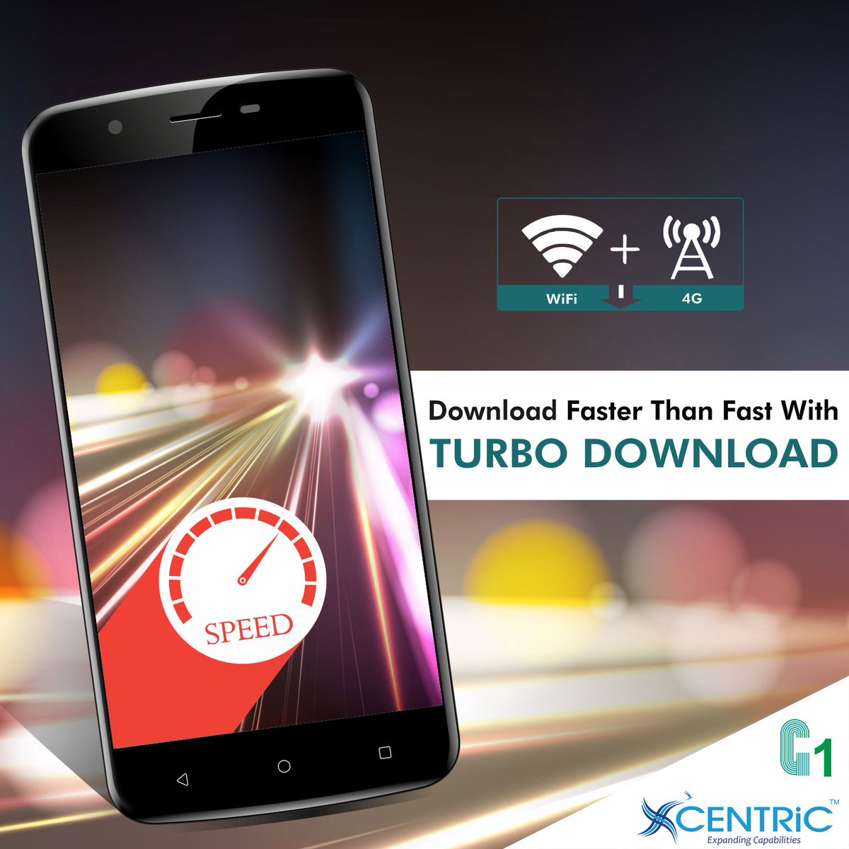 Centric_IN's tweet photo. Need for Speed while Downloading? Use #TurboDownload feature in your G1 for faster Download. It uses both WiFi & Mobile Data to #Download https://t.co/YJV2gYm9d0