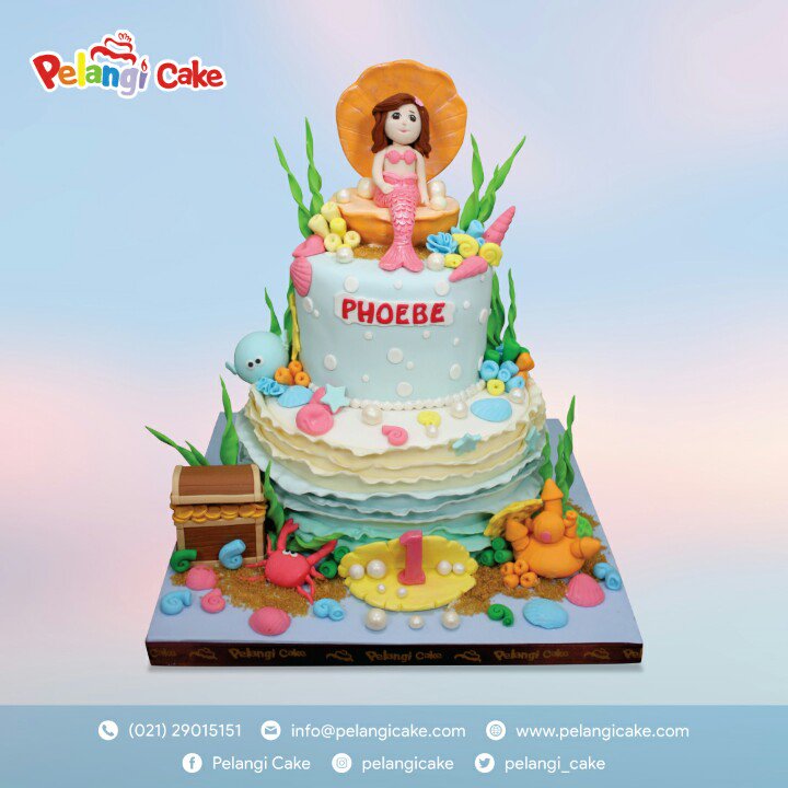 pelangi_cake's tweet photo. Beautiful undersea cake with cute Mermaid for Phoebe's 1st birthday party 🐚🦀🐬 #pelangicake #customcake https://t.co/c4ELbBV4Rl