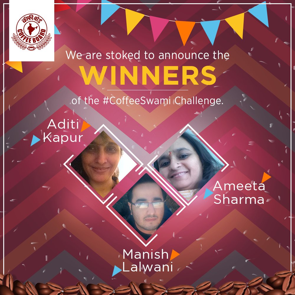 CoffeeboardI's tweet photo. Thank you to everyone to participated in the #CoffeeSwami quiz and here are the three lucky winners. Congratulations! https://t.co/VmqB5kGkhO