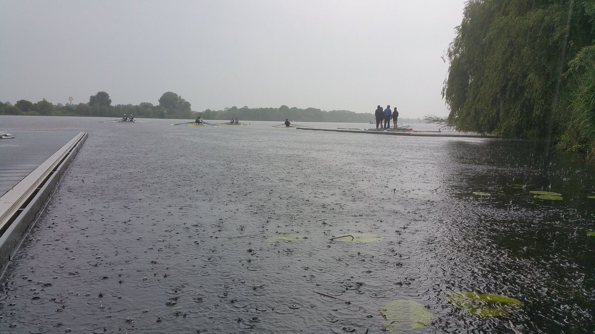 RowingUmpire's tweet photo. Int. Junior #Regatta in #Hamburg with a lot of #rain! #Rowing is a water sport! But umpiring? :-) #ControlCommission #umpire @AAC_NRB https://t.co/m4PgoPQ1DB