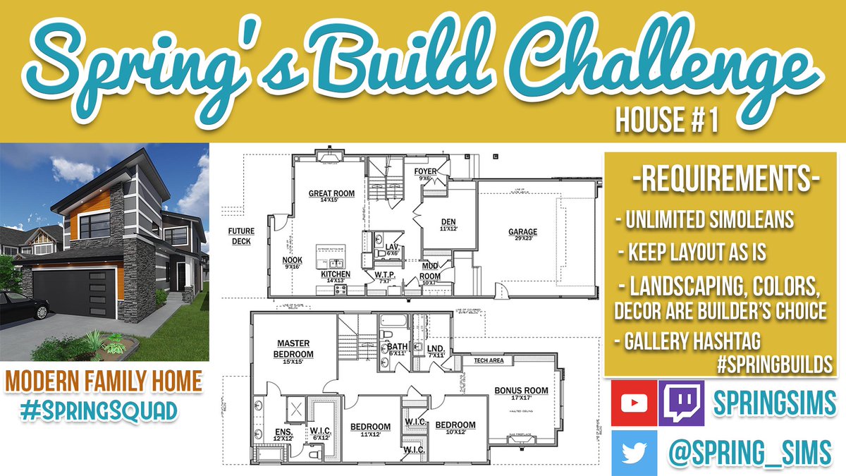 SpringSims's tweet image. #springbuilds challenge is here for JUNE! YAY! It's my first build challenge! If you do this modern home send me your pictures! @TheSims