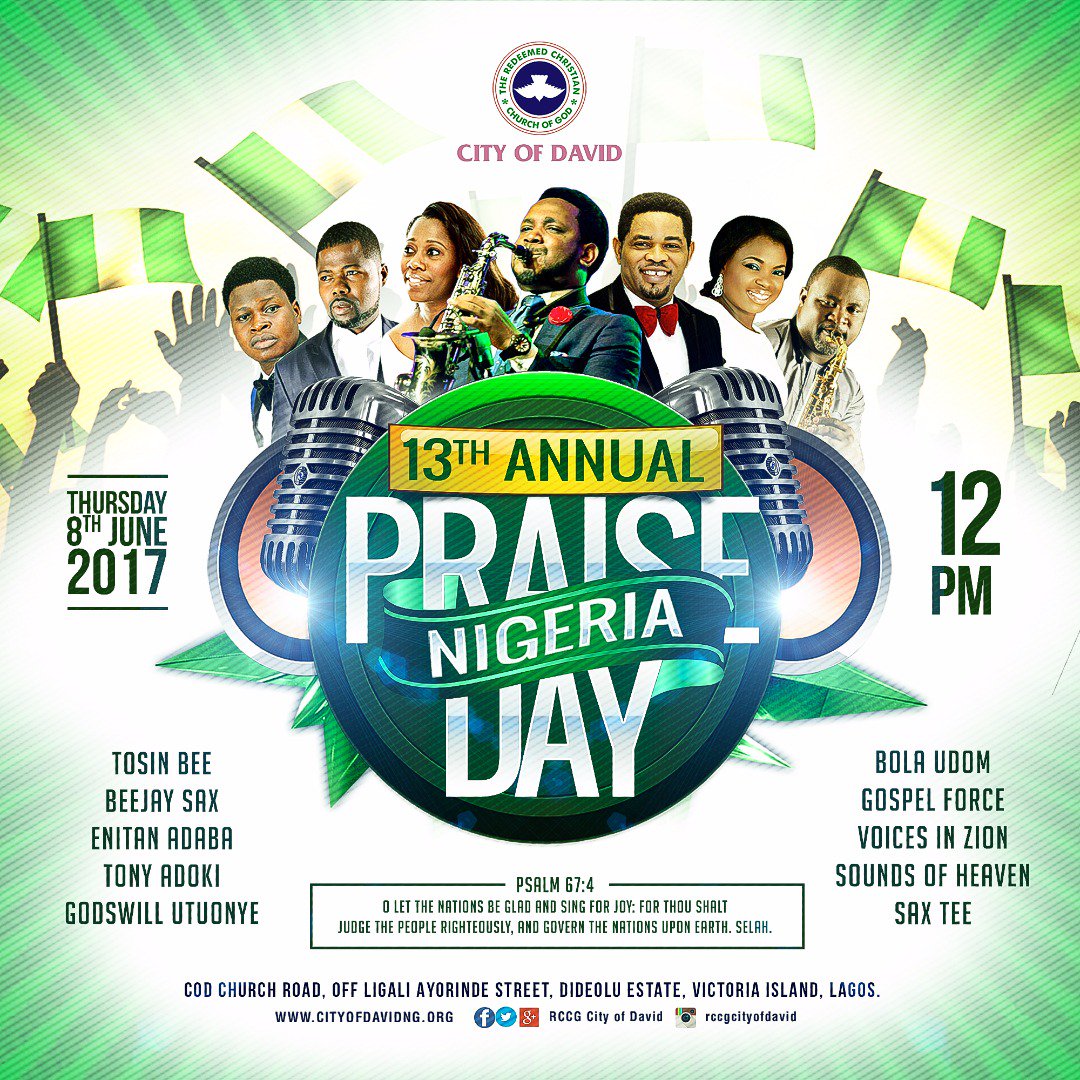 RCCGCityofDavid's tweet image. After #Excel2017, let&apos;s give GOD all the praise @ #COD13thAnnualNigeriaPraiseDay
| Thur, June 8; 12noon