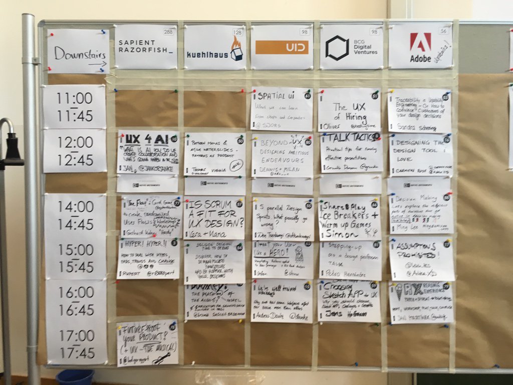 uxcampeurope's tweet photo. Saturday’s sessions downstairs (Adobe is upstairs, though): https://t.co/aC4QlccyqK
