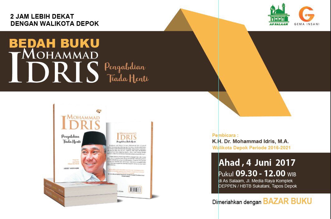 Ayo hadiri bedah buku Mohammad Idris Pengabdian Tiada Henti di Masjid As Salam Sukatani Gas Alam Minggu4/6 2017 jam 09.30 WIB <a href="/IdrisAShomad/">Mohammad Idris</a>