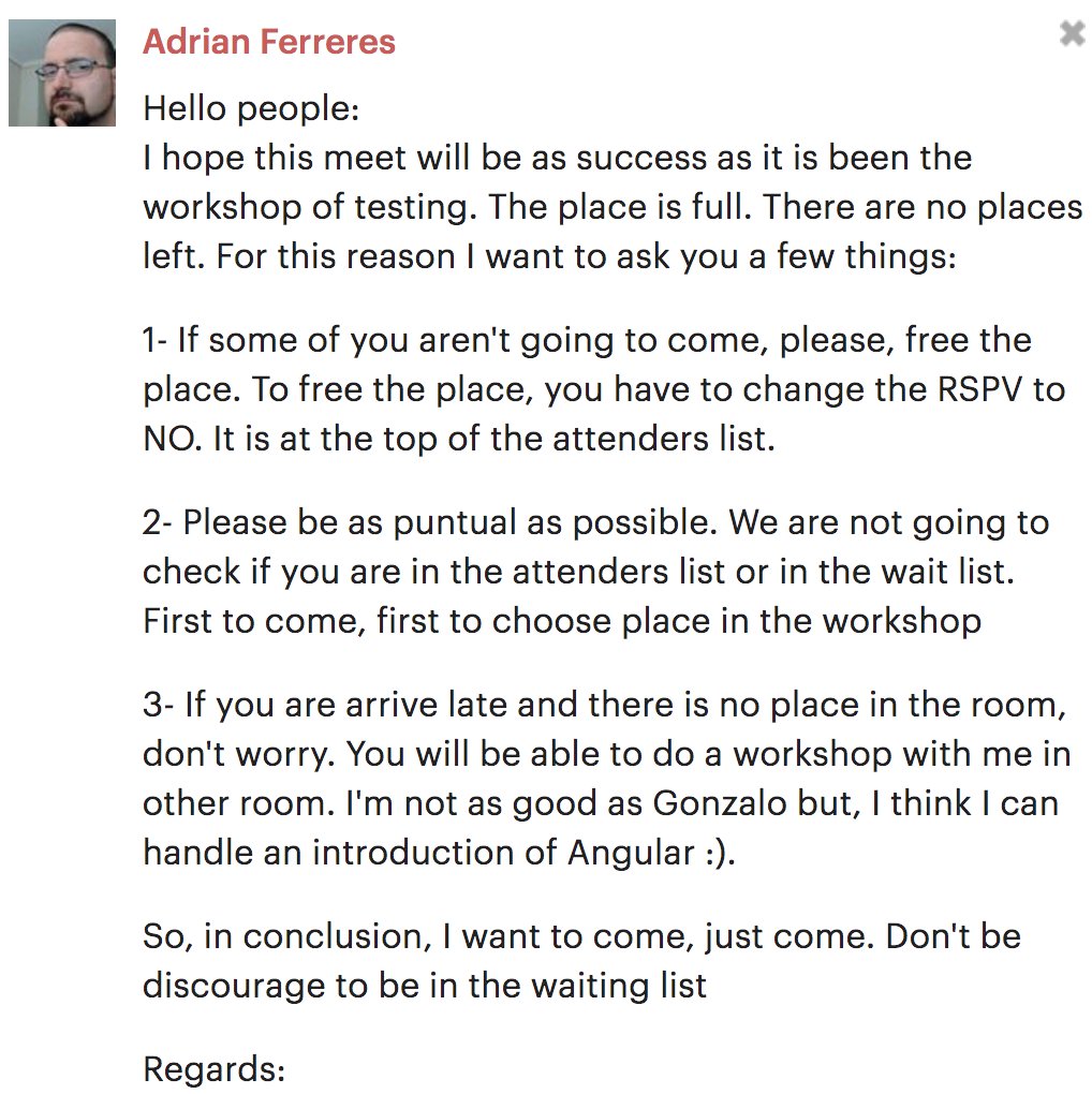 ngLabs_madrid's tweet photo. @angular @gruizdevilla Some advices for the people in Madrid who wants to attend at the workshop: https://t.co/d3f19R2Cpg