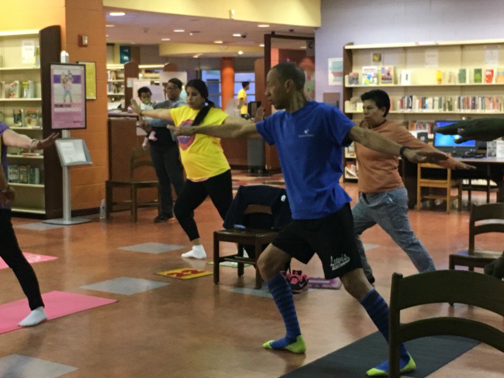 QPLNYC's tweet photo. QL CEO #LibraryDennis moves into warrior pose circa 5:45am during our 31-Hour Open House #Corona #QLeveryone #namaste https://t.co/ufzmIgrZXY