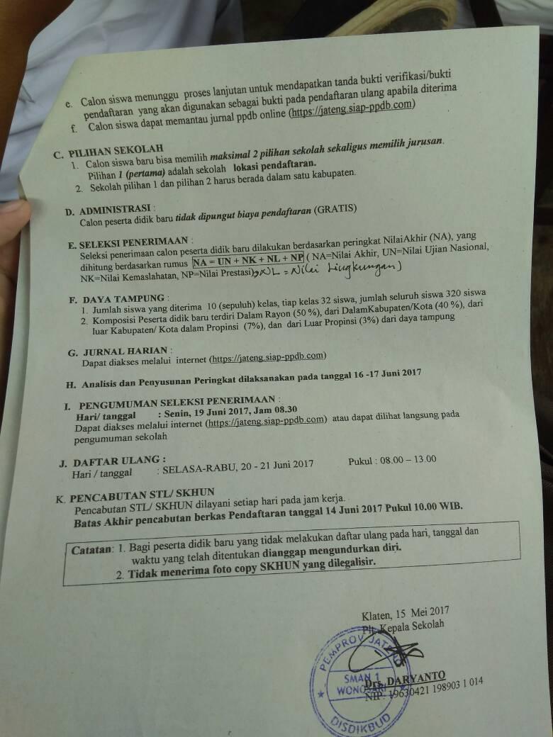 Brosur penerimaan peserta didik baru SMAN 1 WONOSARI KLATEN th. 2017