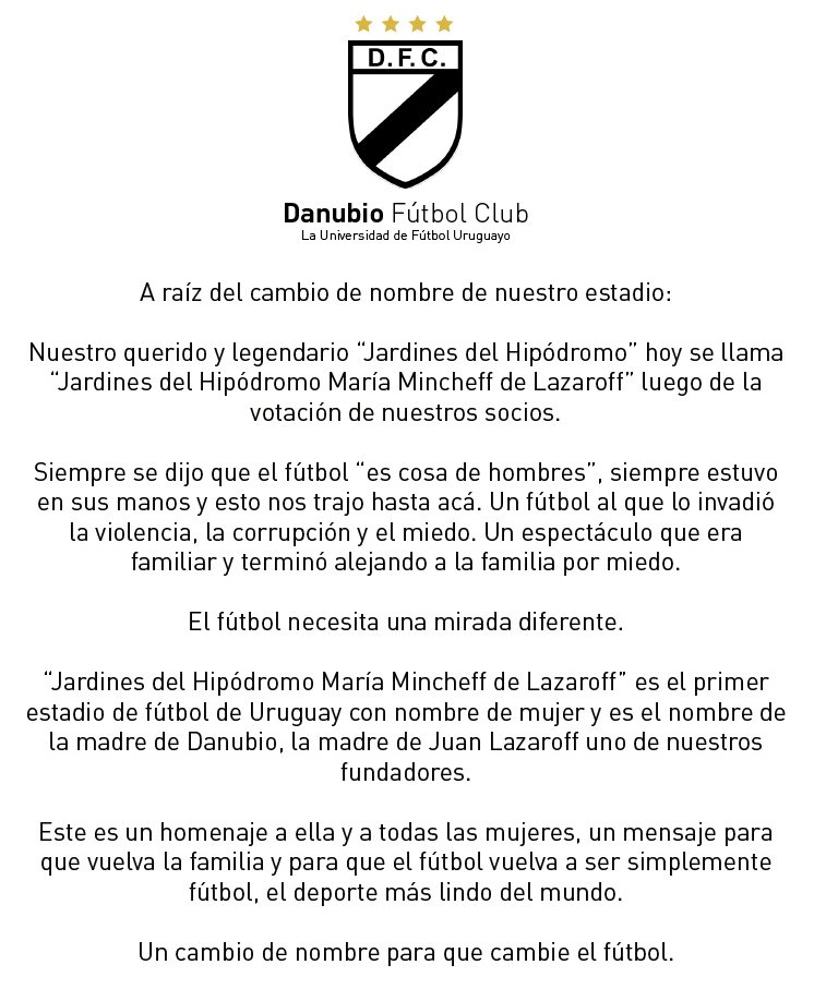 DanubioFC's tweet photo. Hoy jugamos en el Estadio Jardines del Hipódromo "María Mincheff de Lazaroff" https://t.co/BmSkUF6pLN