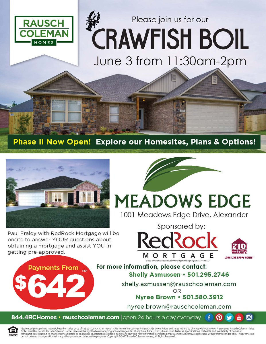 RauschColeman's tweet photo. Hey Little Rock Fans! Don't forget to join us TODAY at 11:30 for our Crawfish Boil at Meadows Edge! #FreeFoodAndFun #RCHomes https://t.co/JO5wwOSHcT