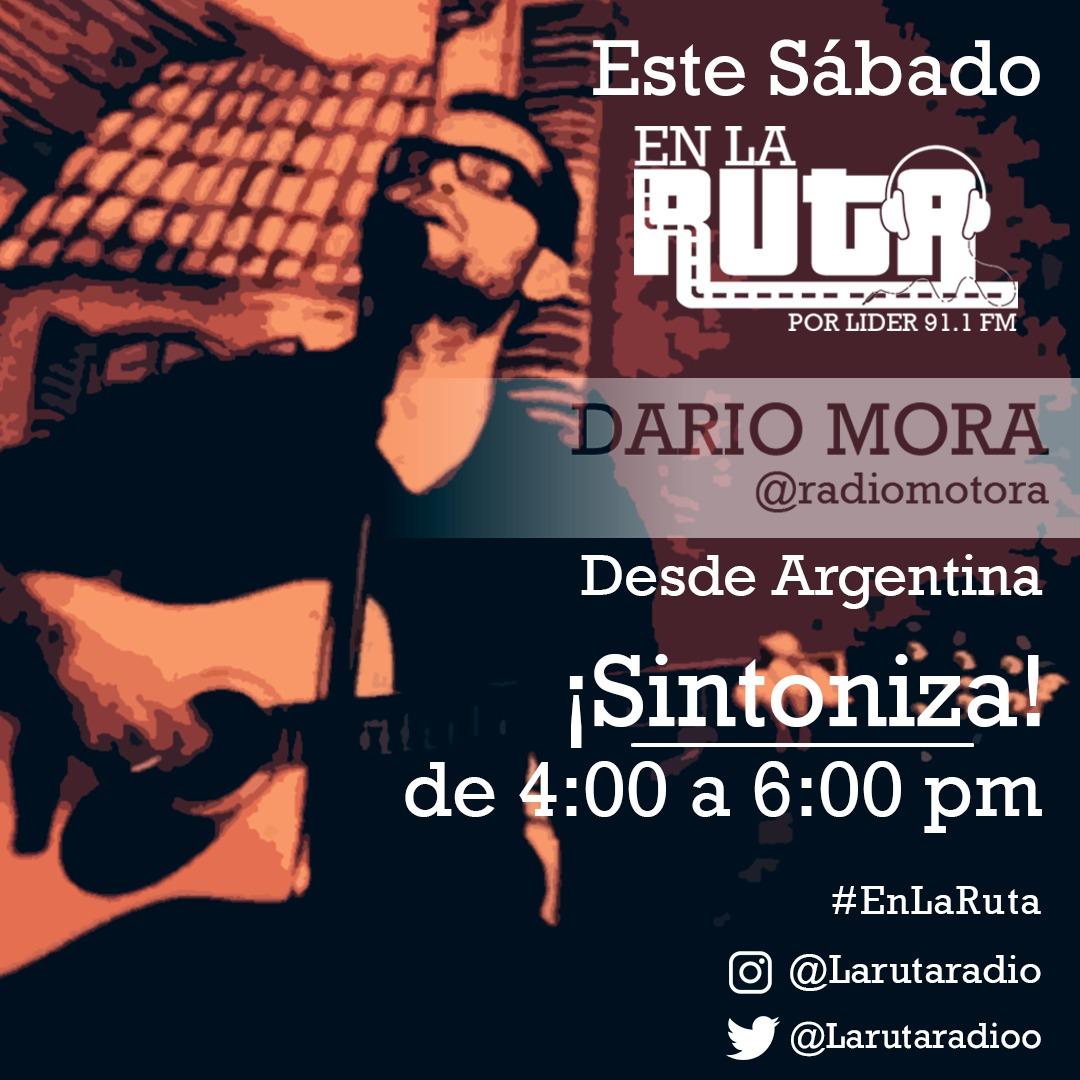 Larutaradioo's tweet photo. Hoy, hoy, hoy... Desde Argentina tendremos #EnLaRuta a @DarioMotora. Sintoniza a las 4en punto @Lider91fm +historias +radio +música https://t.co/48ptm3u41I