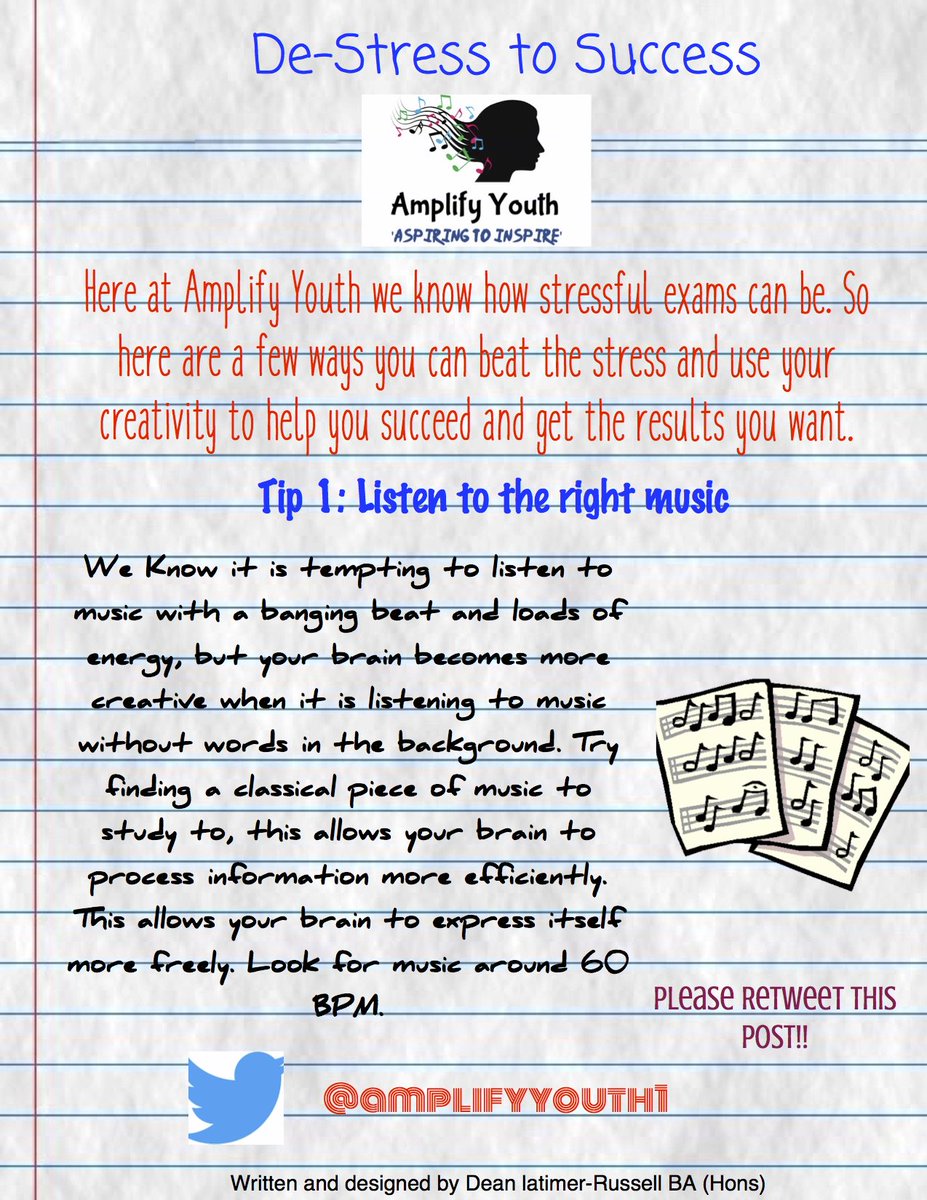 AmplifyYouth1's tweet photo. Chose the right music to revise 2🤗 Please retweet and share as far as you can!! #retweet #exams #youthwork #destresstosuccess #amplifyyouth https://t.co/gUQq2rCcLp