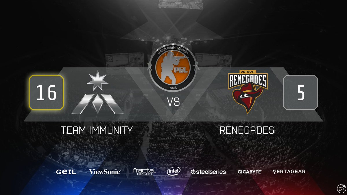 TeamImmunity's tweet photo. [#CSGO] Coming back on map 2, we reverse the scores against @Renegades and take the game 16-5. Let's go to the decider! #iMWin @pglesports https://t.co/Mxs1kCLymg
