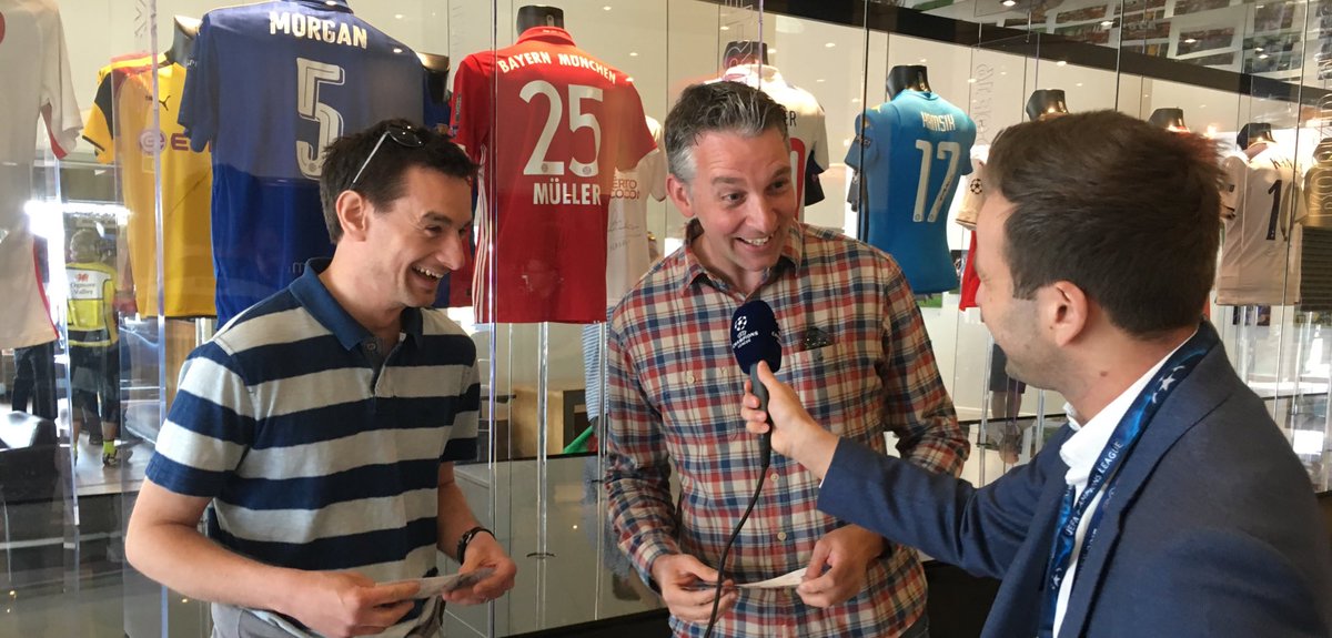 UEFA's tweet image. The EXACT moment we gave two fans free tickets to the #UCLfinal for being the 50,000th visitors to the UEFA Champions Gallery in #Cardiff 🎟😁